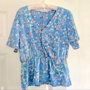 Baby blue floral print blouse top